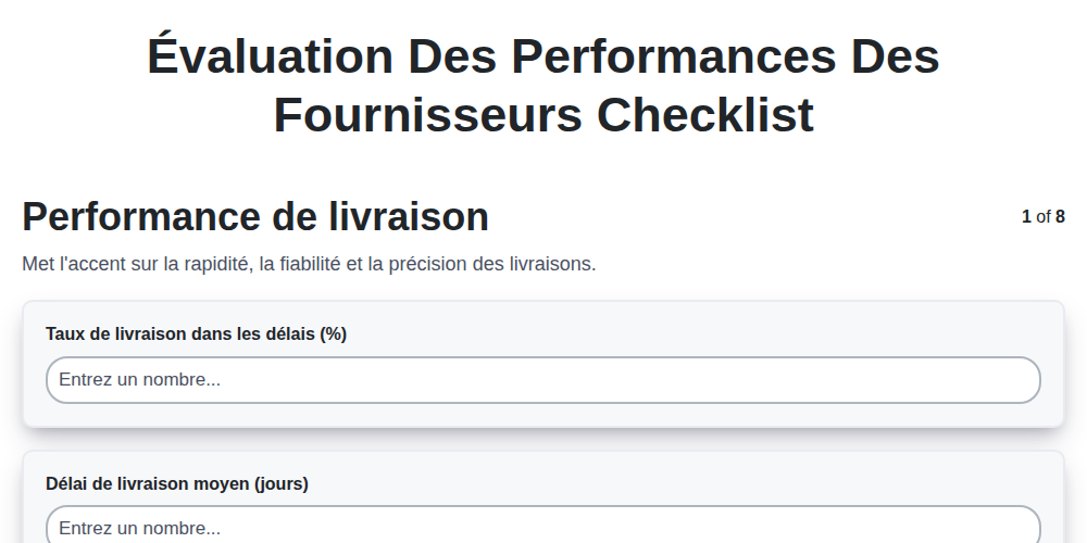 Évaluation des performances des fournisseurs screenshot
