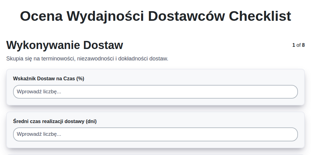 Ocena wydajności dostawców screenshot
