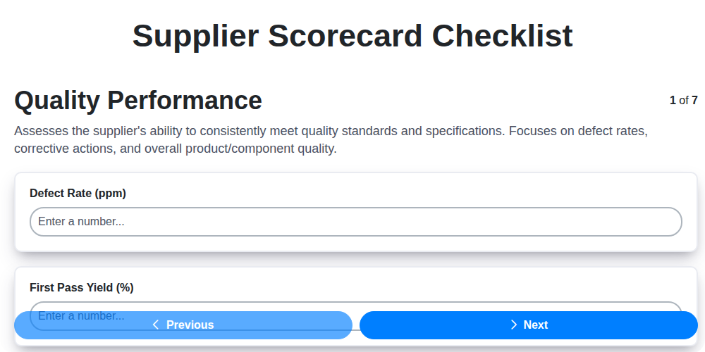 supplier scorecard checklist screenshot