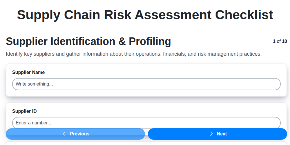 supply chain risk assessment checklist screenshot