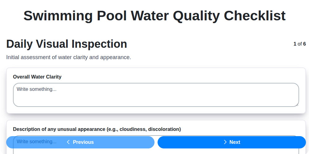 swimming pool water quality checklist screenshot