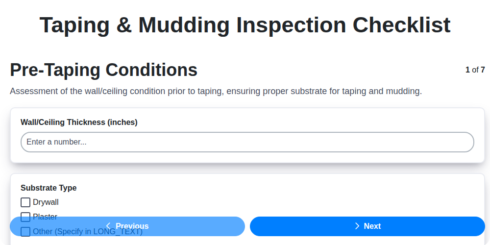 taping mudding inspection checklist screenshot