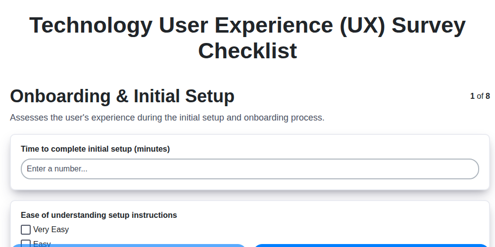technology user experience ux survey checklist screenshot