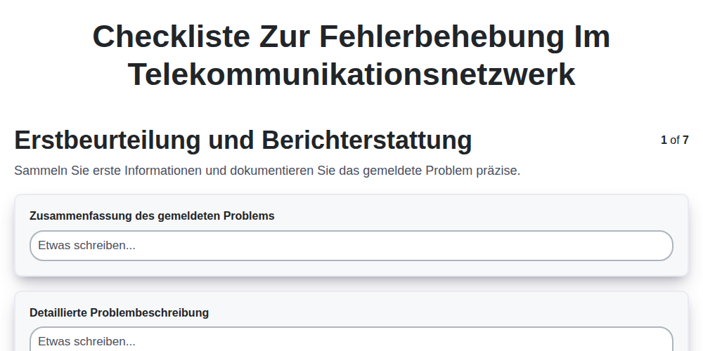 Checkliste zur Fehlerbehebung im Telekommunikationsnetzwerk screenshot