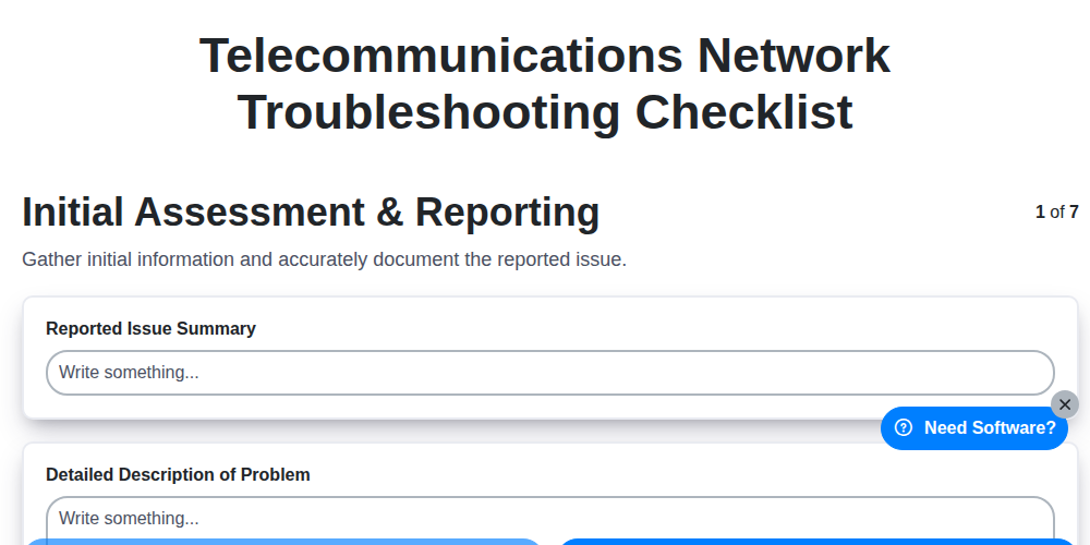 telecommunications network troubleshooting checklist screenshot