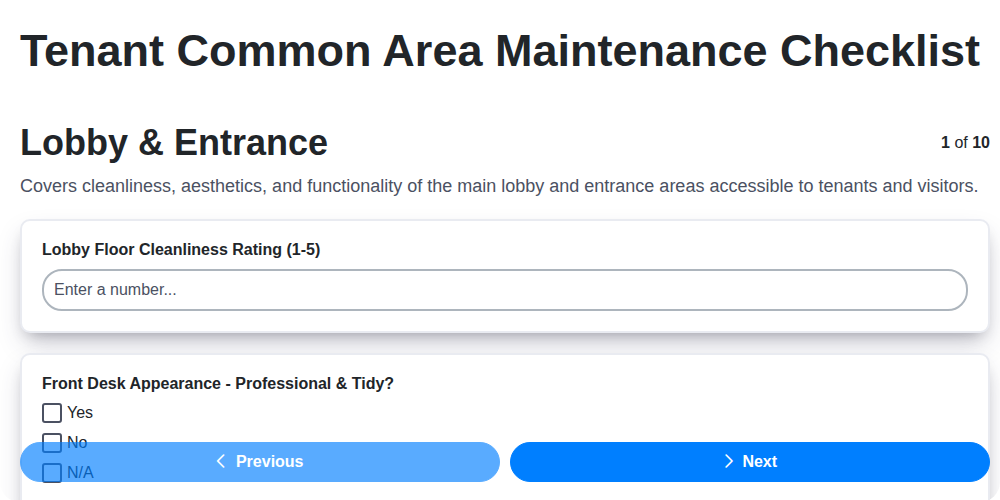 tenant common area maintenance checklist screenshot