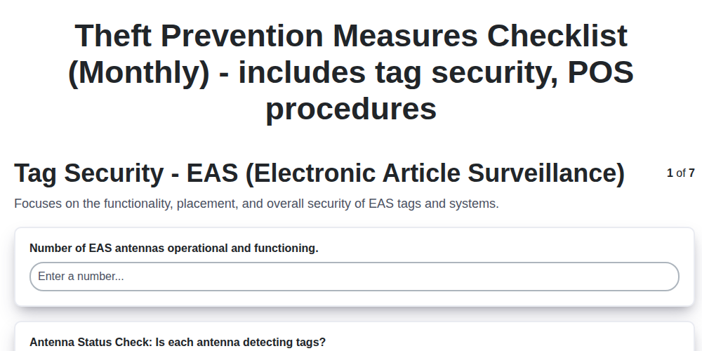 theft prevention measures checklist monthly includes tag security pos procedures screenshot