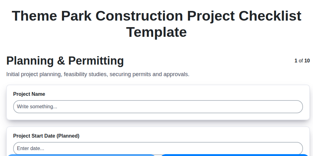 theme park construction project checklist template screenshot