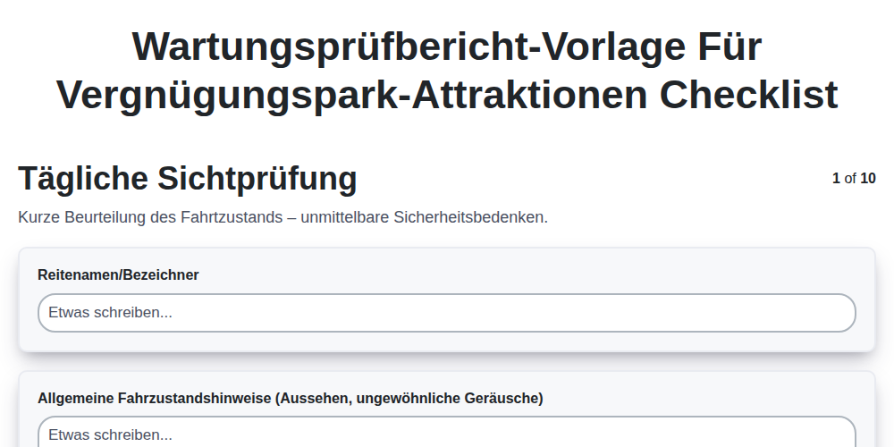 Wartungsprüfbericht-Vorlage für Vergnügungspark-Attraktionen screenshot