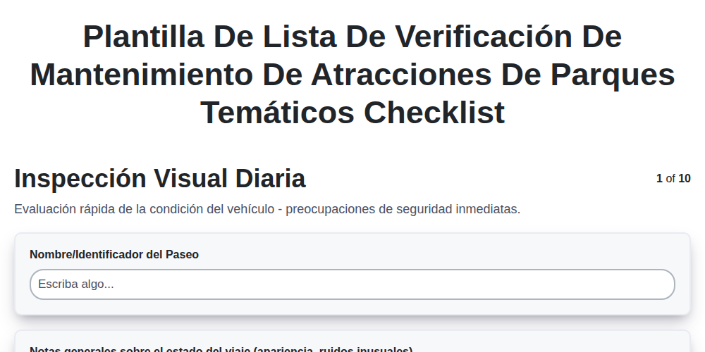 Plantilla de lista de verificación de mantenimiento de atracciones de parques temáticos screenshot