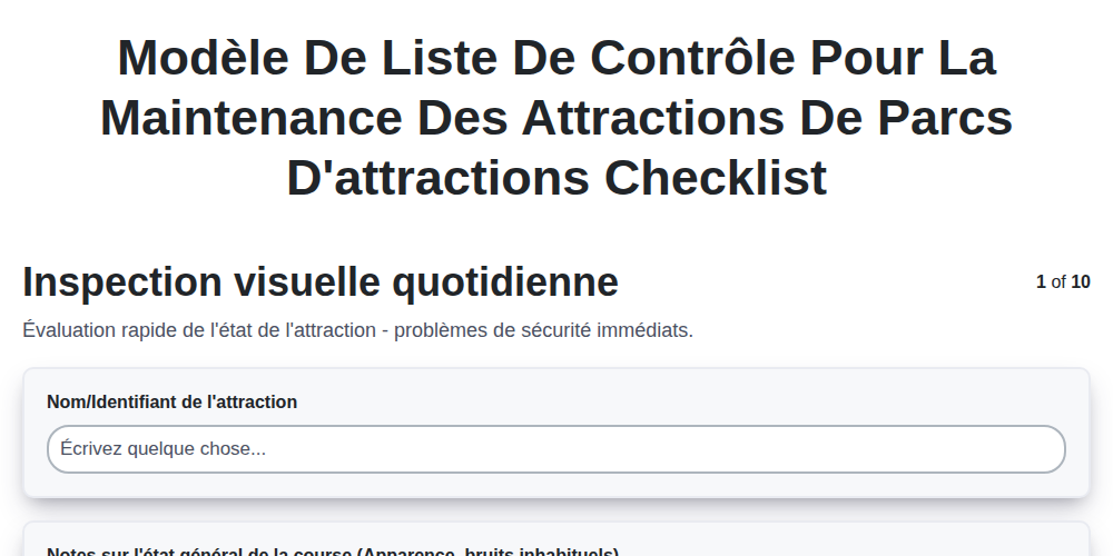 Modèle de liste de contrôle pour la maintenance des attractions de parcs d'attractions screenshot