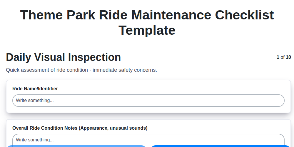 theme park ride maintenance checklist template screenshot