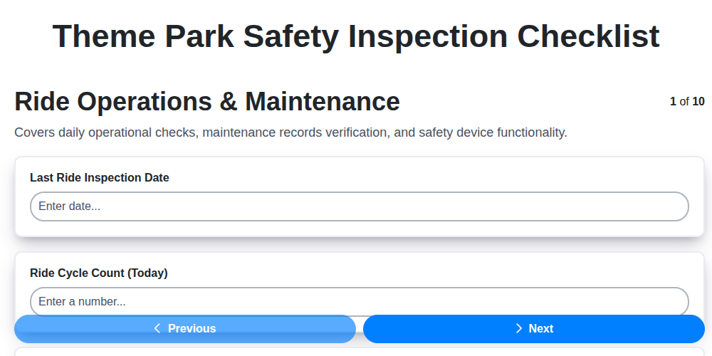 theme park safety inspection checklist screenshot