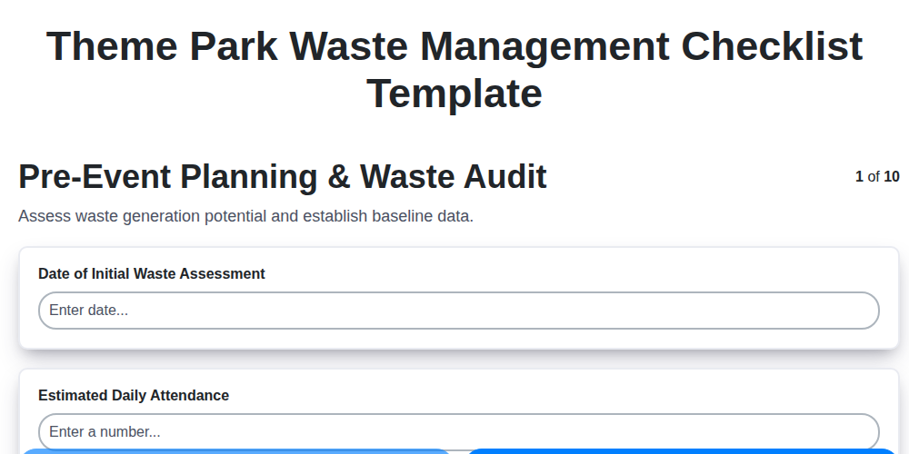 theme park waste management checklist template screenshot