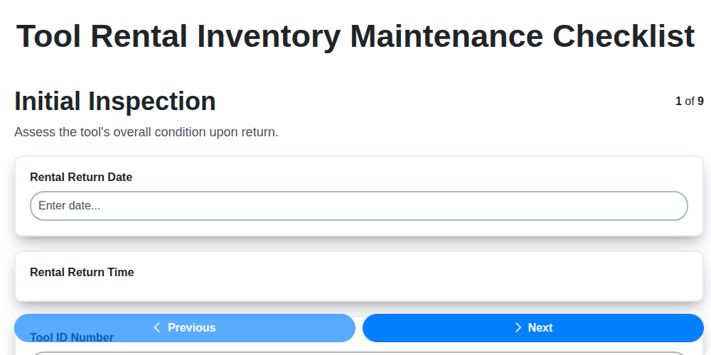 tool rental inventory maintenance checklist screenshot
