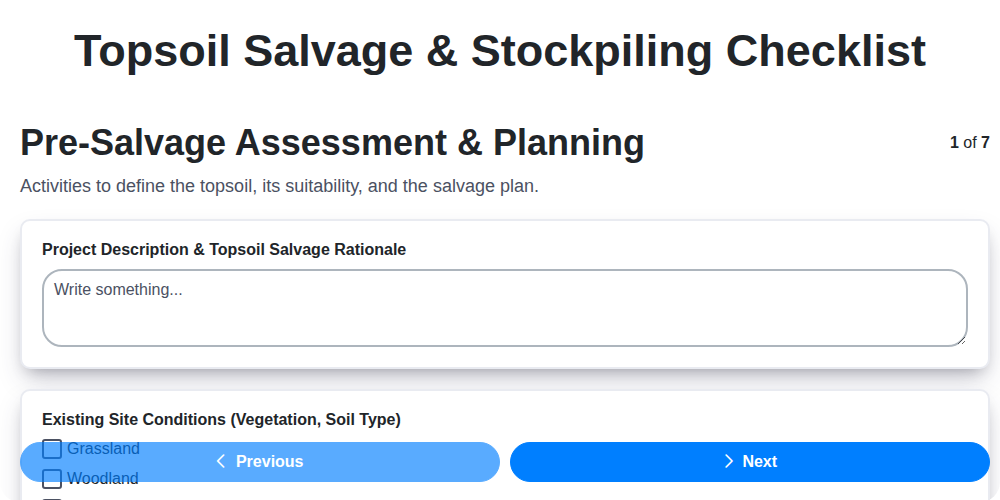topsoil salvage stockpiling checklist screenshot