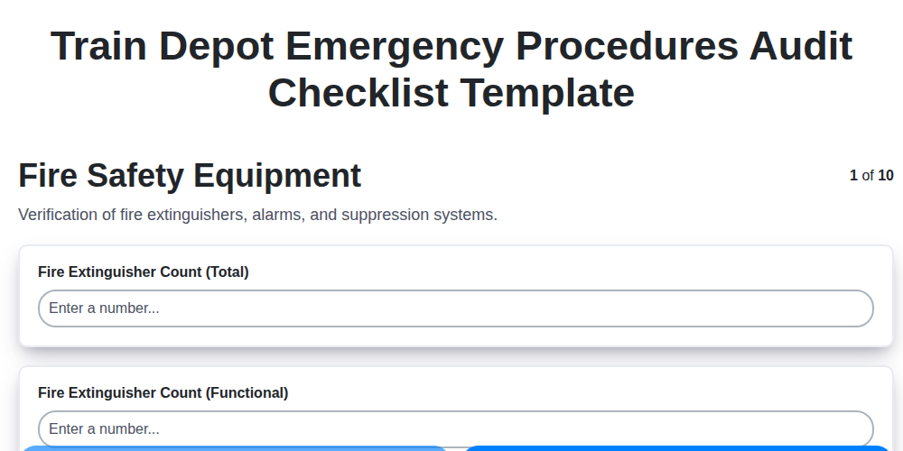 train depot emergency procedures audit checklist template screenshot