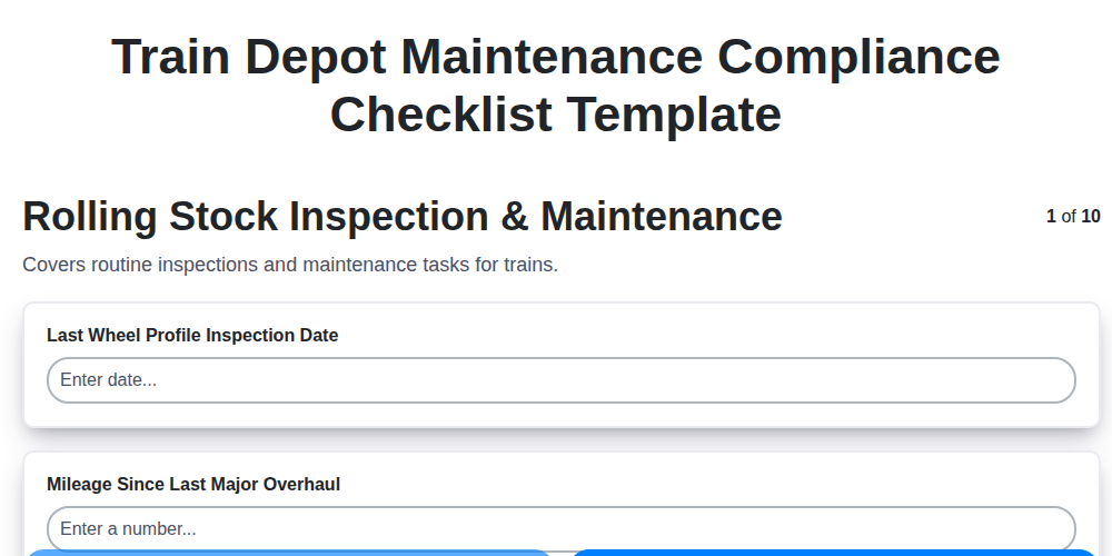 train depot maintenance compliance checklist template screenshot