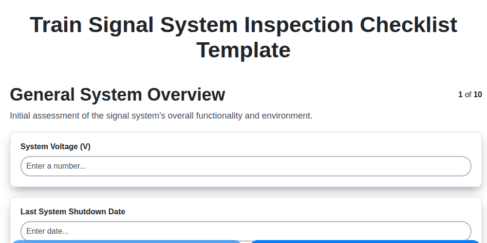 train signal system inspection checklist template screenshot