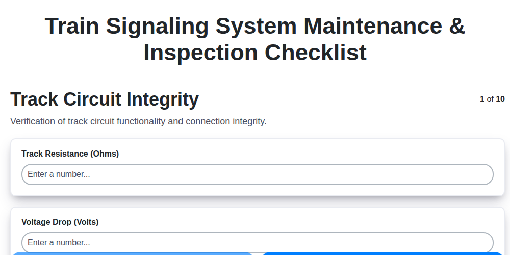 train signaling system maintenance inspection checklist screenshot