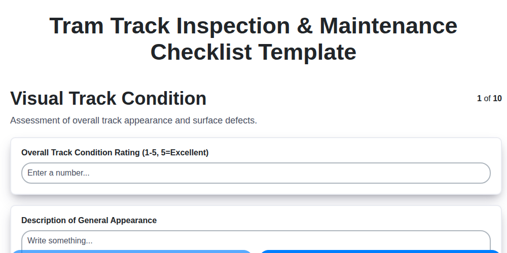 tram track inspection maintenance checklist template screenshot