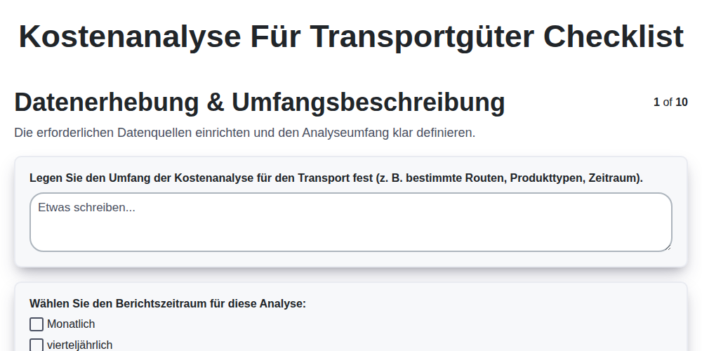 Kostenanalyse für Transportgüter screenshot