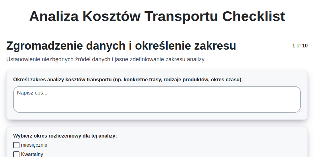 Analiza kosztów transportu screenshot