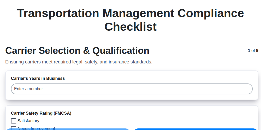 transportation management compliance checklist screenshot