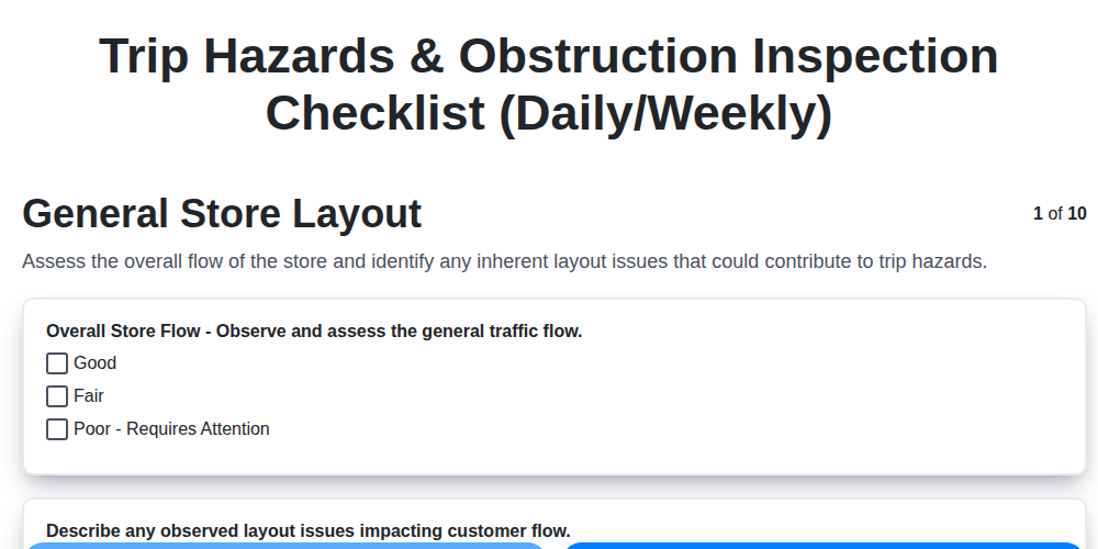 trip hazards obstruction inspection checklist daily weekly screenshot