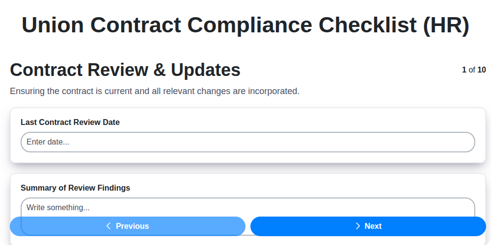 union contract compliance checklist hr screenshot
