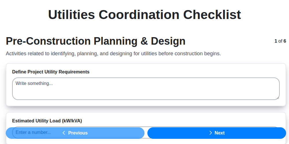 utilities coordination checklist screenshot