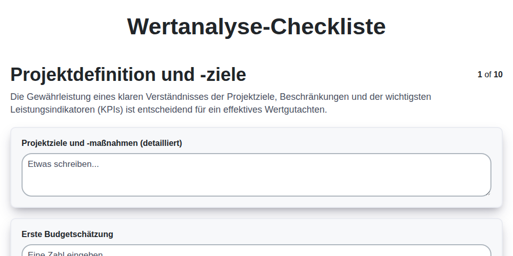 Wertanalyse-Checkliste screenshot