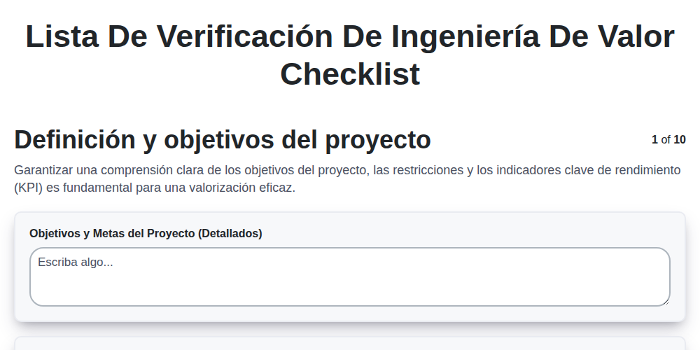 Lista de Verificación de Ingeniería de Valor screenshot