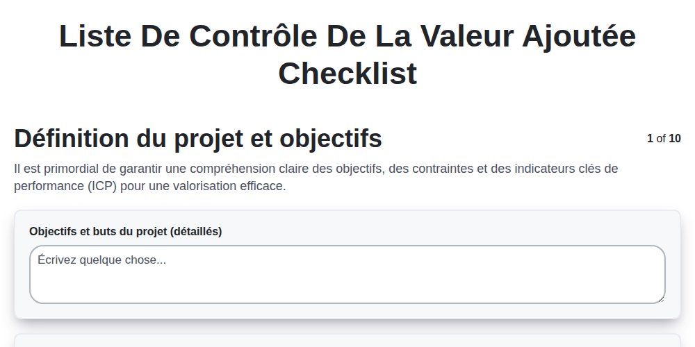 Liste de contrôle de la valeur ajoutée screenshot
