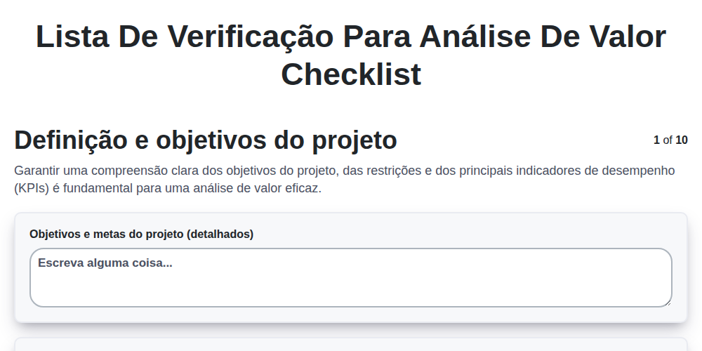 Lista de verificação para análise de valor screenshot