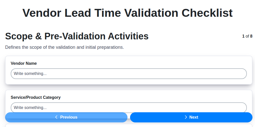 vendor lead time validation screenshot