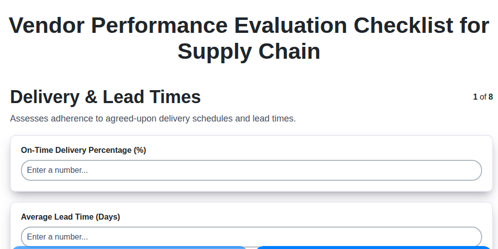 vendor performance evaluation checklist for supply chain screenshot