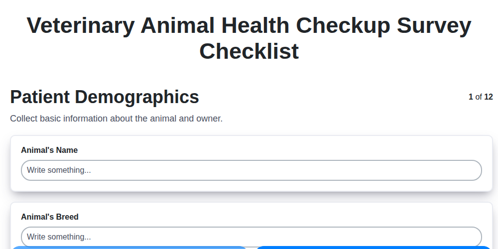 veterinary animal health checkup survey checklist screenshot