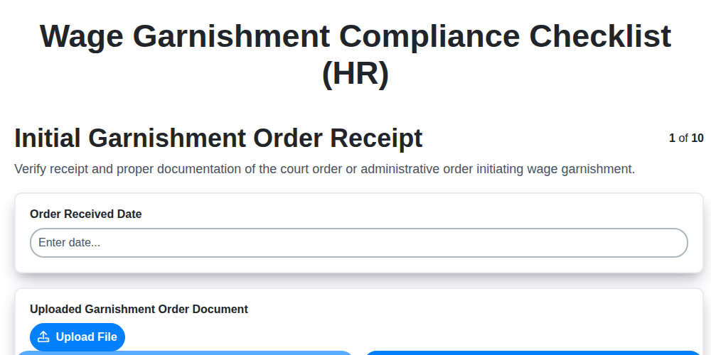 wage garnishment compliance checklist hr screenshot