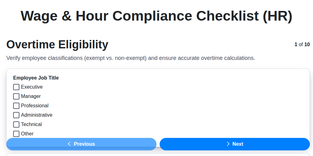 wage hour compliance checklist hr screenshot