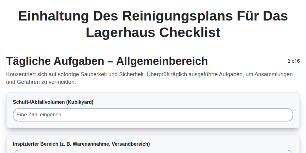 Einhaltung des Reinigungsplans für das Lagerhaus screenshot