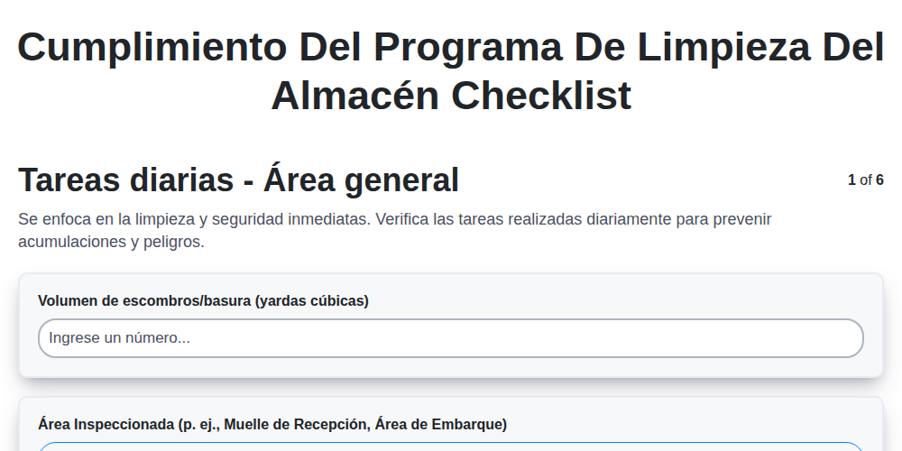 Cumplimiento del Programa de Limpieza del Almacén screenshot