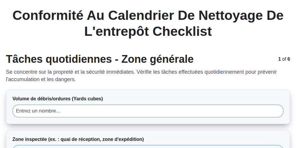 Conformité au calendrier de nettoyage de l'entrepôt screenshot