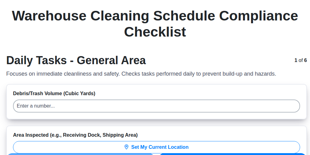 warehouse cleaning schedule compliance screenshot