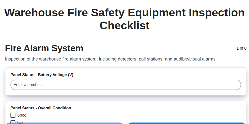 warehouse fire safety equipment inspection screenshot