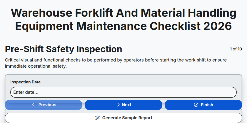 warehouse forklift and material handling equipment maintenance checklist 2026 screenshot