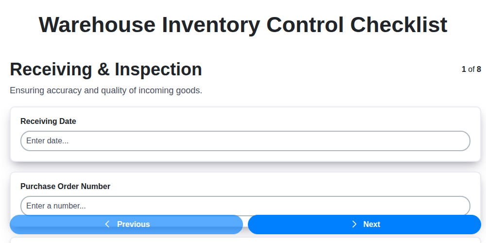 warehouse inventory control checklist screenshot