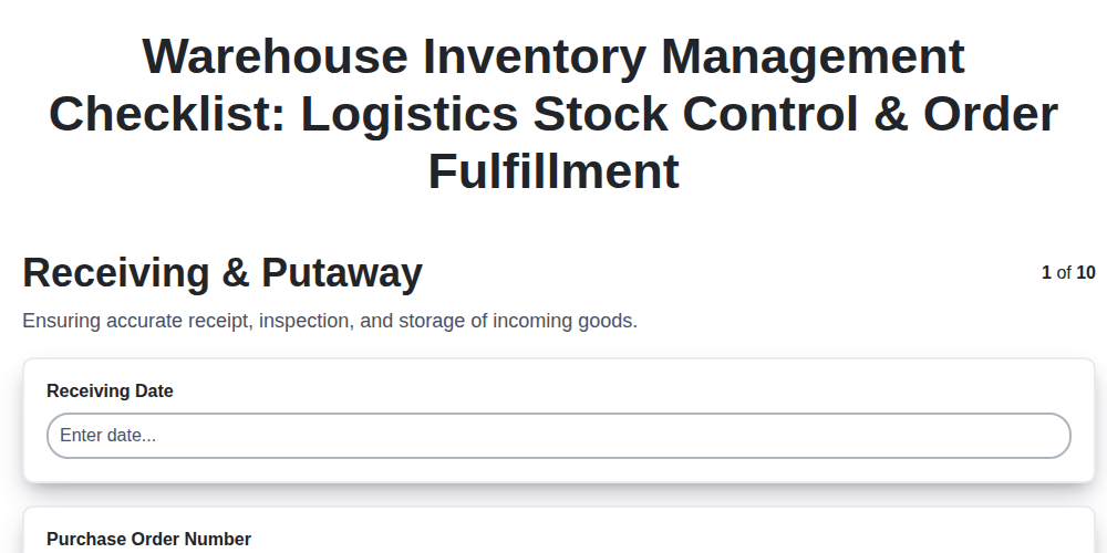 warehouse inventory management checklist logistics stock control order fulfillment screenshot