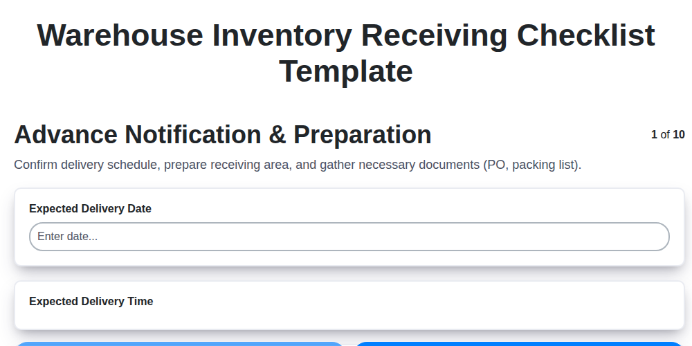 warehouse inventory receiving checklist template screenshot