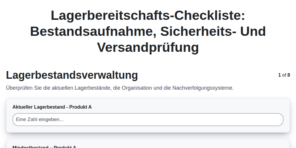 Lagerbereitschafts-Checkliste: Bestandsaufnahme, Sicherheits- und Versandprüfung